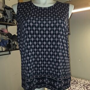 Claiborne Geometric Navy Sleeveless Blouse